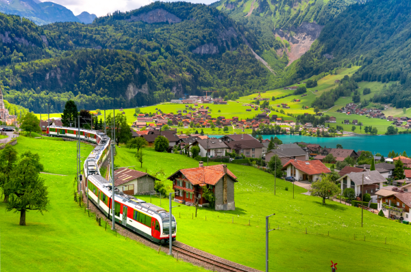 Switzerland mountains and train